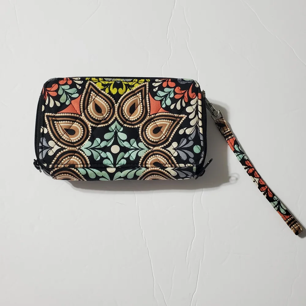 Vera Bradley Black Multi Quilted Wristlet Wallet with Floral Paisley Print - Picture 15 of 16